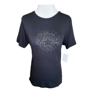 Golden Hour Black T-Shirt Studded Kiss Graphic Short Sleeve Tee Top Medium NWT